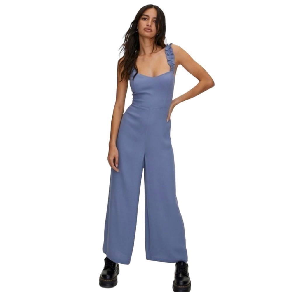 Aritzia Sunday Best Flirt Ruffle Granite Blue Jumpsuit Size 4